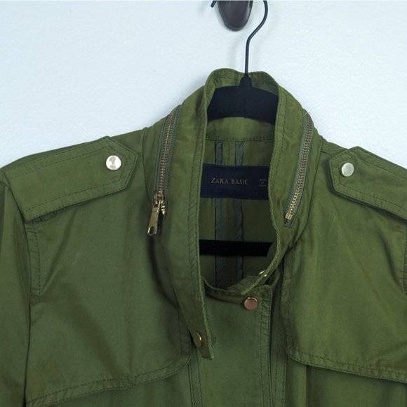Zara Basic Women Army Green Snap Front Parka Jacket Lightweight - Picture 4 of 7